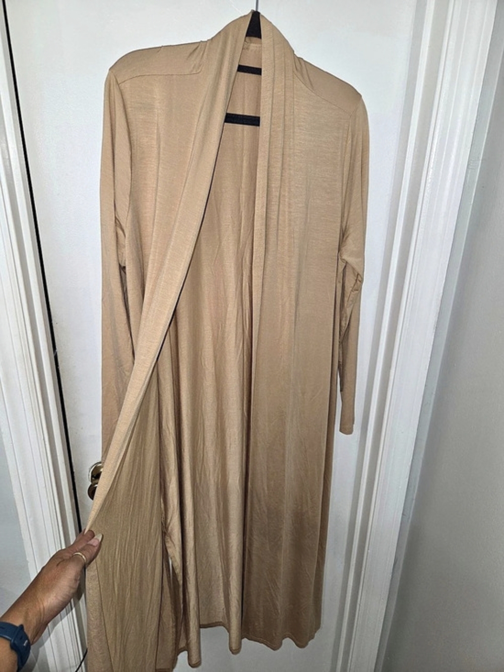 Longline Open Front Cover-Up in a TAN Color